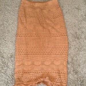 House of Harlow 1960 Peach Crochet Knit Pencil Skirt